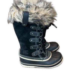 Sorel Joan of Arctic Waterproof Womens Snow Boots Size 5 Black Suede Faux Fur